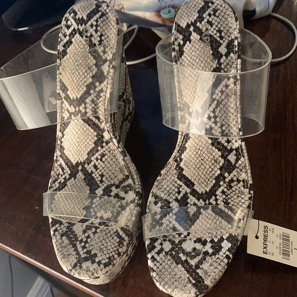 Express snake skin wedge sandals